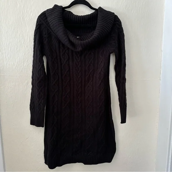 cowl neck black sweater dress Black Chic Knit Sweater Dress with Funnel Neck main image 1